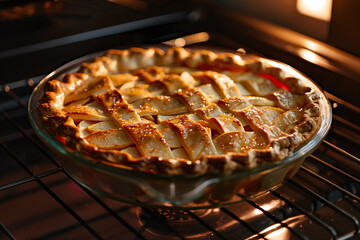 Apple pie in an oven