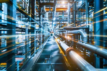 Fototapeta premium Illustration of Ensuring seamless data flow between different systems and platforms within the industrial ecosystem. Ai Generate.