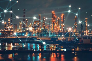 Fototapeta premium Illustration of Ensuring seamless data flow between different systems and platforms within the industrial ecosystem. Ai Generate.