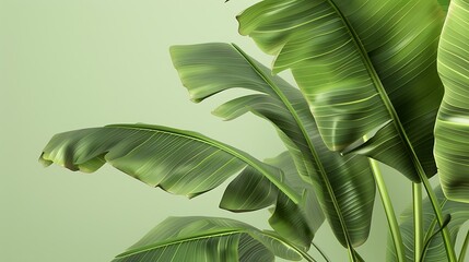 Detailed banana leaf, lush green tones, isolated on a clear background.