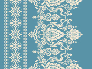 Abstract Traditional Scribble Style Hand Drawn Ikat Seamless Vector Pattern Trendy Fashion Colors Perfect for Allover Fabric Print or Wall Paper Damask Ethnic Concept Bright Orange White Tones

