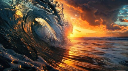 Waves being covered by the sunset