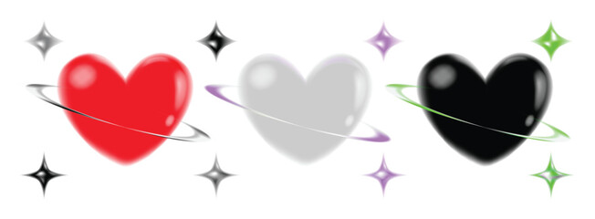 Collection of liquid 3d hearts isolated on white background. Love symbol icon set. Gradient heart shape vector illustration.
