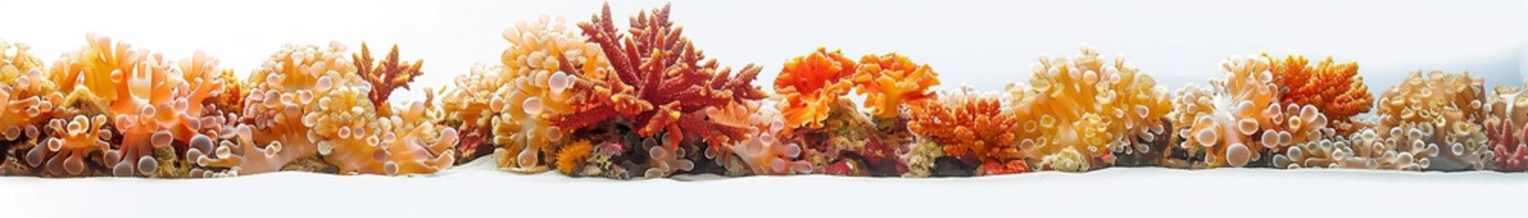 Fototapeta premium Waves of vibrant coral, warm and inviting, undulating energetically on a clean white background, reminiscent of tropical ocean reefs