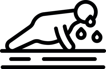 Stylized black and white icon of an individual performing pushups, depicting fitness activity