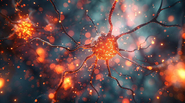 Abstract depiction of brain neurons firing impulses with a blue background
