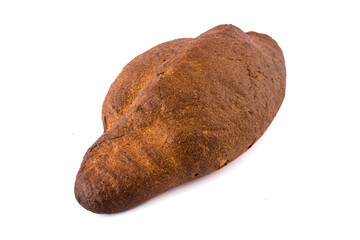 A delicious freshly baked rye bread ruddy on a white background