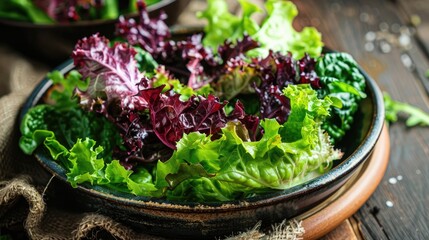 Aromatic leafy greens arranged on a dish for a salad
