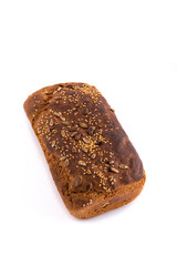 Brown bread on isolated white background. Top view. Flat lay. .rye bread