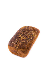 Brown bread on isolated white background. Top view. Flat lay. .rye bread