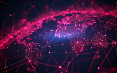Obraz premium Global connectivity concept illustrated with world map Abstract tech graphics background