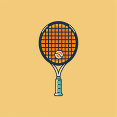Illustration of tennis racket and ball.