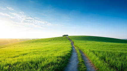 Obraz premium green field and blue sky