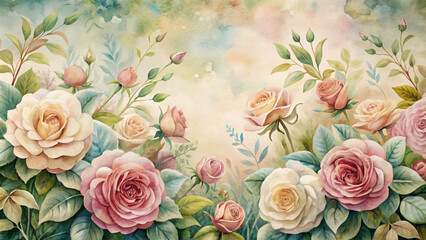 Luxurious floral watercolor background showcases a lush garden