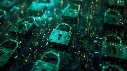 Illustration of Implementing robust cybersecurity measures to protect sensitive industrial data from breaches and unauthorized access. Ai Generate.