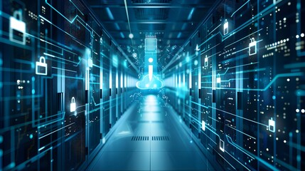 Illustration of Implementing robust cybersecurity measures to protect sensitive industrial data from breaches and unauthorized access. Ai Generate.