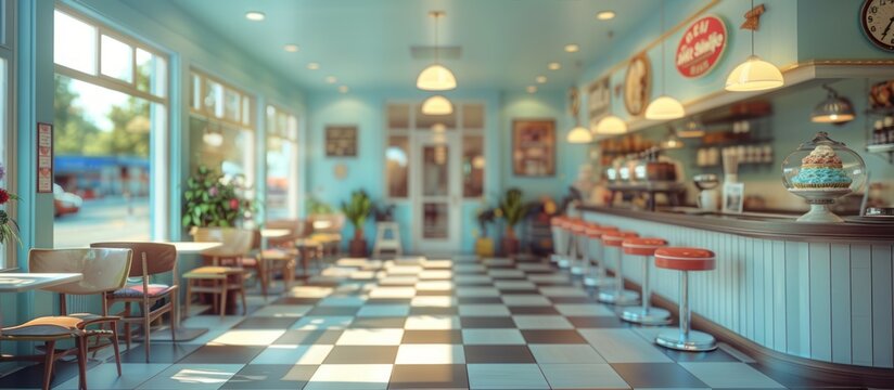Ice Cream Parlor Interior Blurred Background