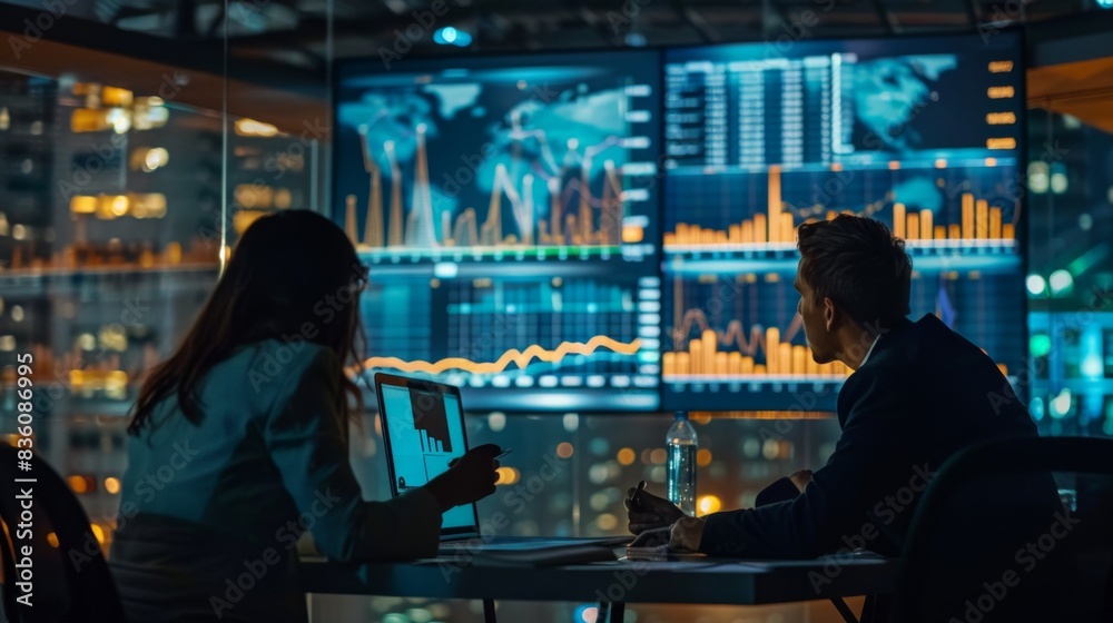 Poster a team of analysts discussing gold price graphs and market dynamics in a conference room, collaborat