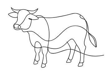 Cow continuous line art vector illustration on white background.