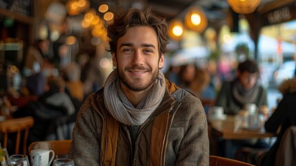 Fototapeta premium Smiling man in cozy cafe