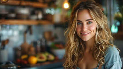 Obraz premium Radiant woman in modern kitchen