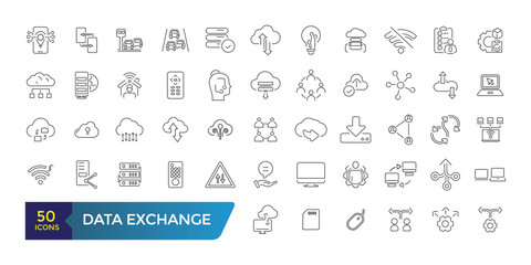 Data exchange line icons. Outline web and ui icon collection. Editable stroke. Vector illustration