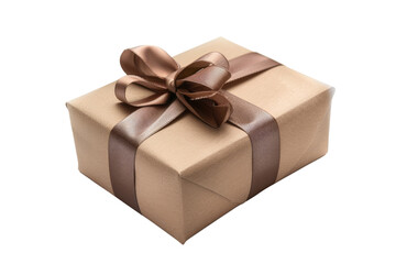 Obraz premium Gift Box with Brown Ribbon and Gold Trim isolated