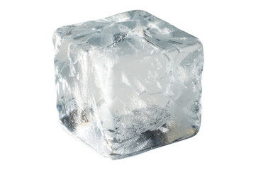 Obraz premium Melting ice cube on a white background with clear blue tones and water droplets