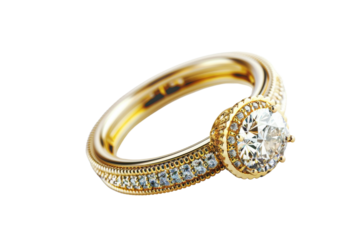 Golden diamond ring and bracelet with diamonds isolated.