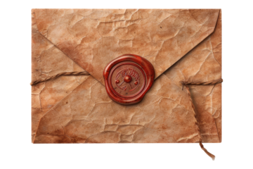 Vintage envelop with wax seal isolated on transparent background