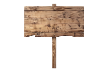 Wooden blank signboard isolated on transparent background