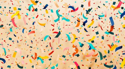 Colorful confetti falling on light background