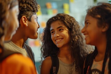 Obraz premium a group of young people smiling and talking 