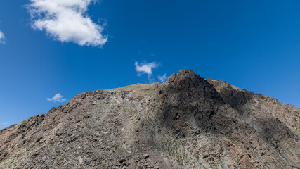 landscape of the surroundings of the village of Kosh Agach mountains with lakes and unusual landscapes in the southern regions of Altai in May