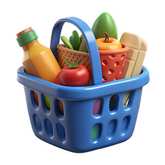 Full Blue Grocery Basket With Fresh Produce and Food Items 3D render
