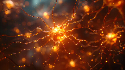 Graphic depiction of the nervous system with glowing neurons and axons