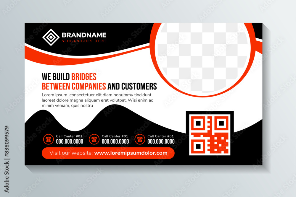 Wall mural template of horizontal web banners with round and semicircular elements and place for photo. a set o