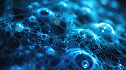 Image of bioluminescence in nature dark blue magic blue light flashes and sparkling particles effect background