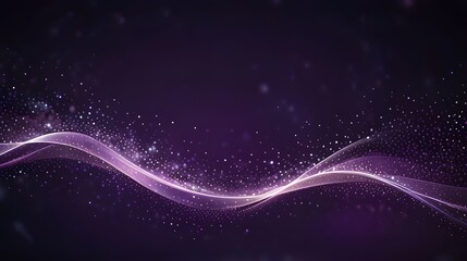 Obraz premium Digital Purple Particles Wave and Light Abstract Background with Shining Dots and Stars,digital texture, particle art, abstract glow, digital sparkle, space particles