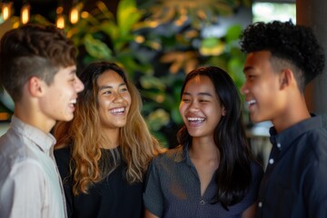 Fototapeta premium four young people are smiling together 