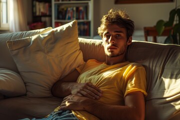 Obraz premium a man laying on a couch 
