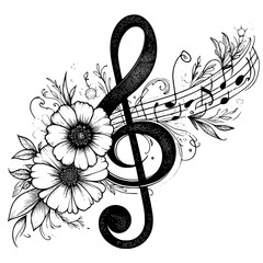 music background with clef and flowers, good teste of music, treble clef with flower element, editable stroke, vector art ready for your brand. © Koko