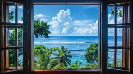 Ocean view through a window towards the island retreat
