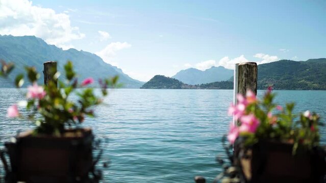 View on Bellagio peninsula over Lake Como in Italy from Menaggio