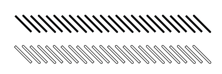 Slash line border. Diagonal parallel lines divider strip. Tilt strip geometric abstract border. Slash divider. Vector illustration isolated on white background.