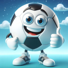 3D funny soccer ball cartoon. Sport and competition