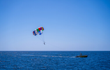 Para sailing off the coast in of Gran canaria in Spain, Europe