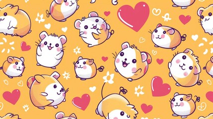  a pattern of cute cartoon hamsters, heart-shaped flight, handcrafted fantasy characters, bright anime scenes