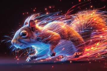 a squirrel running with neon effect