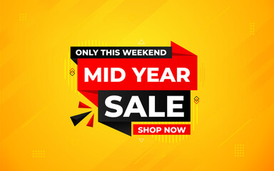 Mid Year Sale banner vector template. New Year Discount vector graphic element. Super shop label Promo design. Product opening festival background collection.